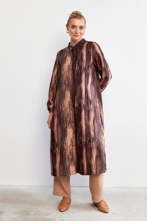Noa Desenli Tunik Pantolon Takım - Camel