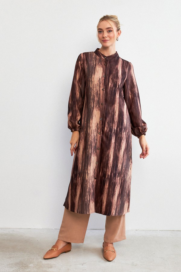 Noa Desenli Tunik Pantolon Takım - Camel