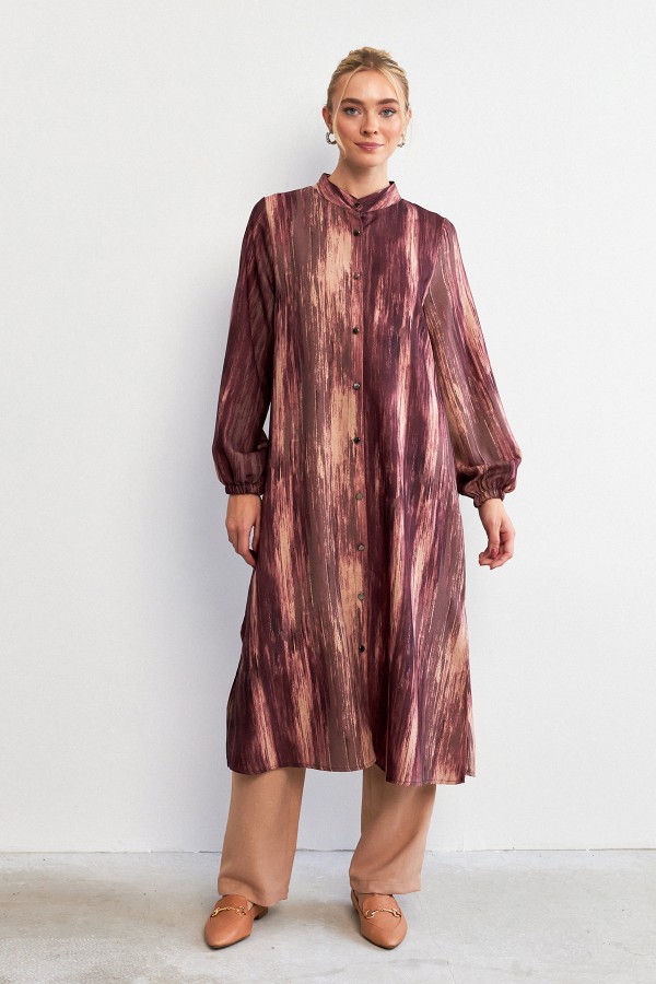 Noa Desenli Tunik Pantolon Takım - Gül Kurusu