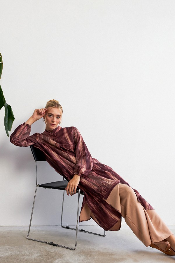 Noa Desenli Tunik Pantolon Takım - Gül Kurusu