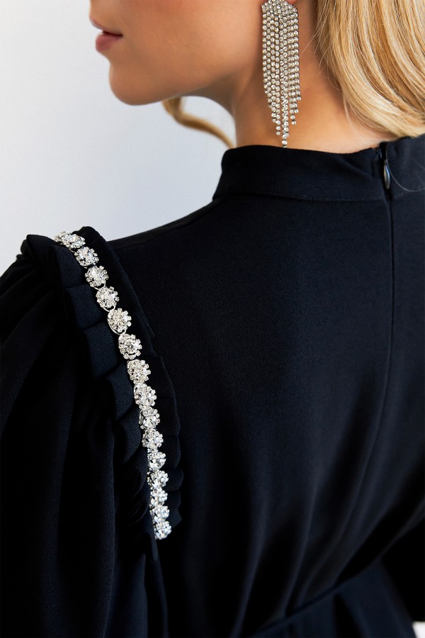 Nova Omuz Detaylı Elbise - Siyah