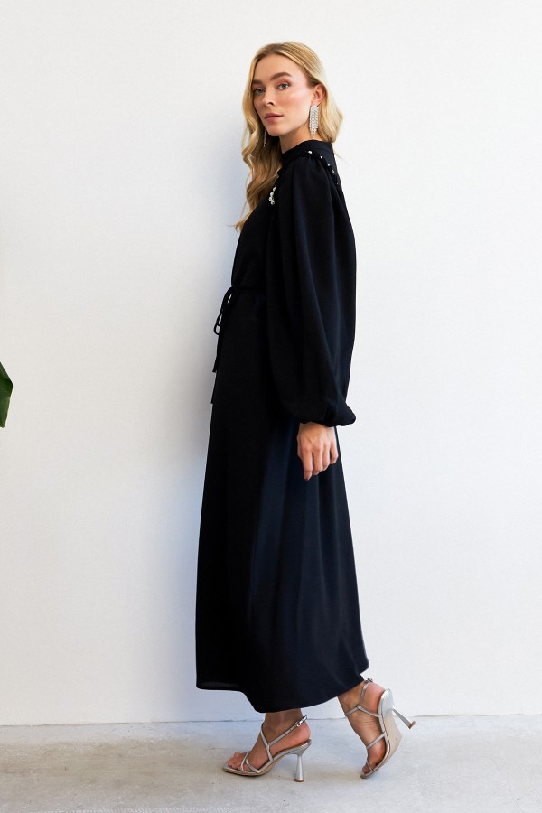 Nova Omuz Detaylı Elbise - Siyah