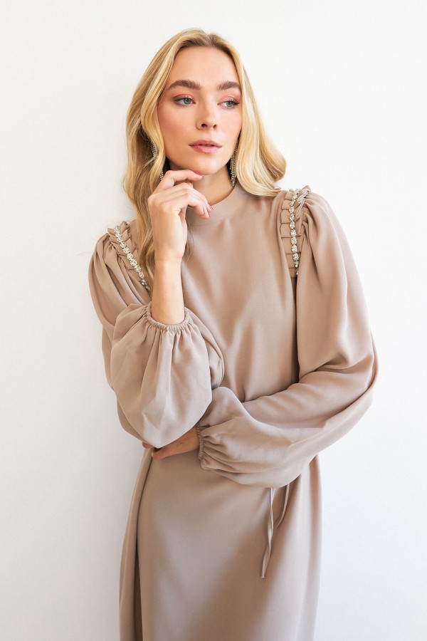 Nova Shoulder Detail Dress - Beige