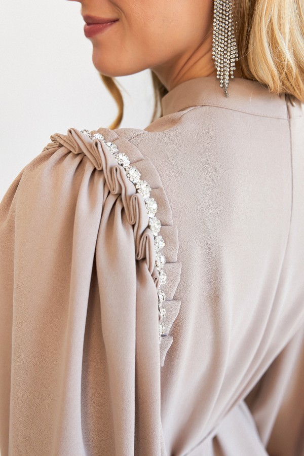 Nova Omuz Detaylı Elbise - Bej