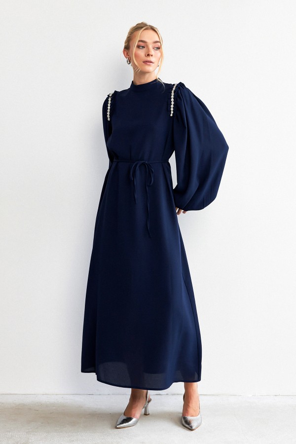 Nova Omuz Detaylı Elbise - Lacivert