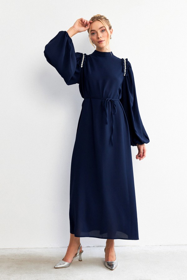 Nova Omuz Detaylı Elbise - Lacivert