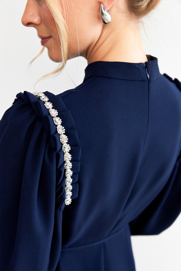 Nova Omuz Detaylı Elbise - Lacivert