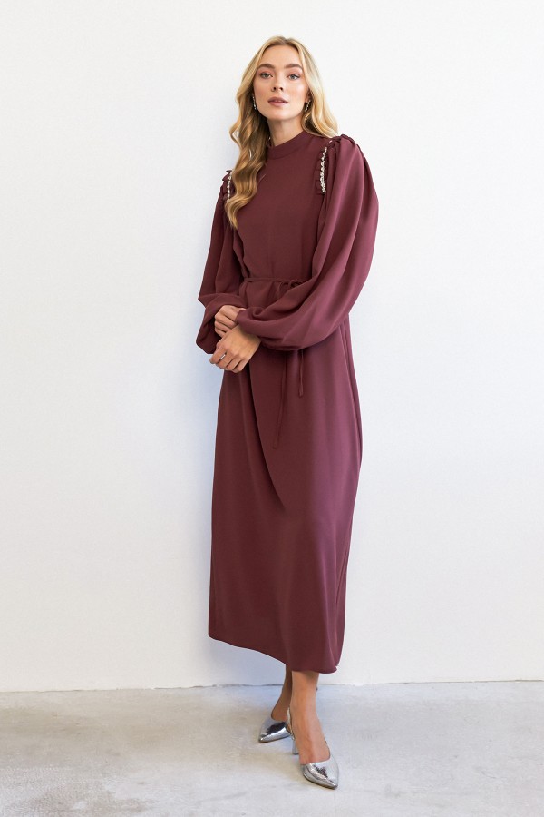 Nova Omuz Detaylı Elbise - Gül Kurusu