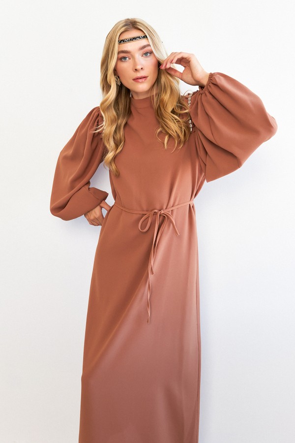 Nova Shoulder Detail Dress - Camel