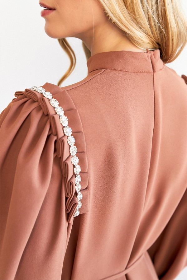 Nova Shoulder Detail Dress - Camel