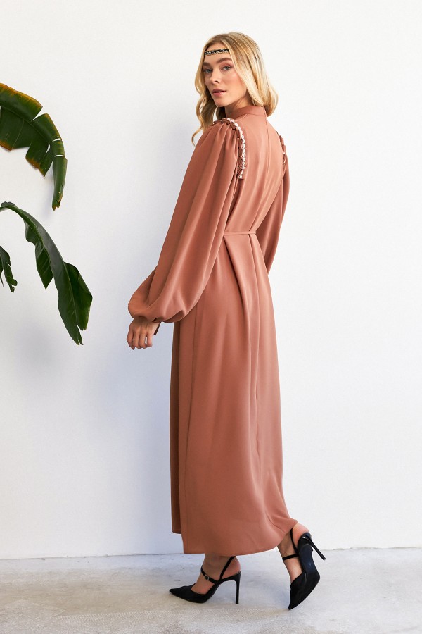 Nova Shoulder Detail Dress - Camel