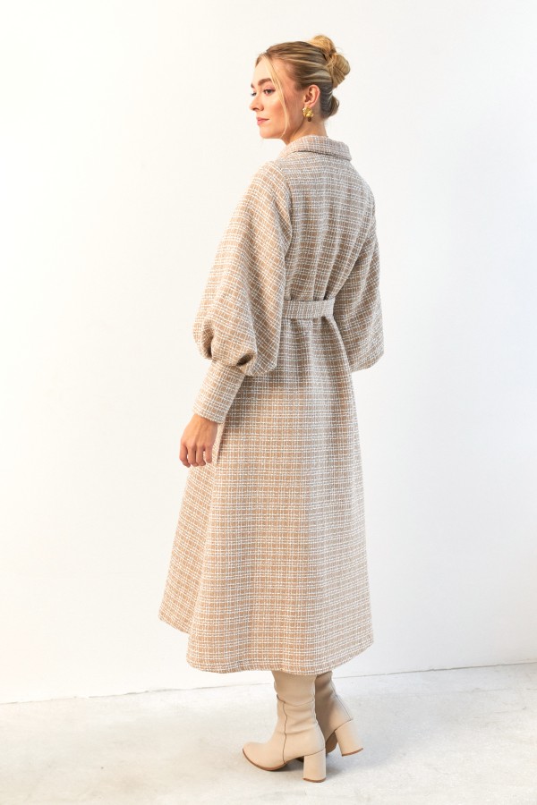 Balon Kol Kuşaklı Kaban - Bej