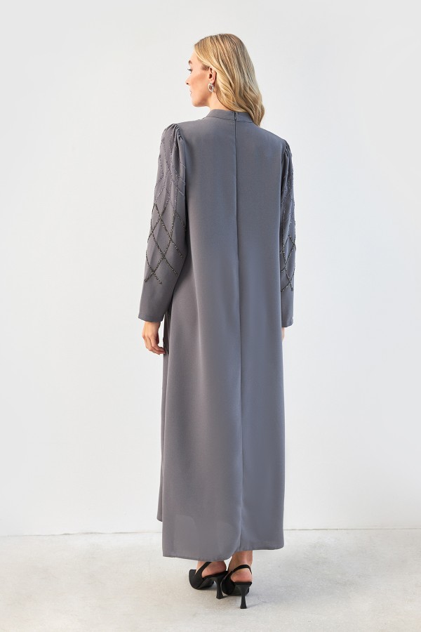 Alora Taş İşlemeli Abiye - Gri