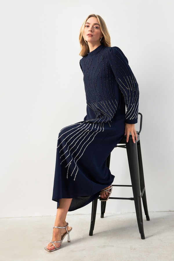 Nara Taş İşlemeli Abiye - Lacivert