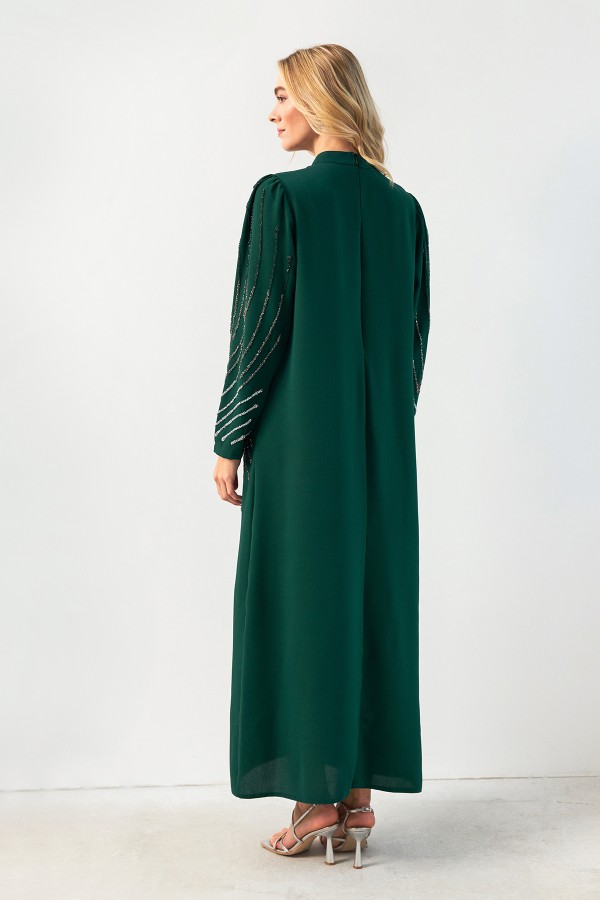 Nara Stone Embroidered Evening Dress - Emerald