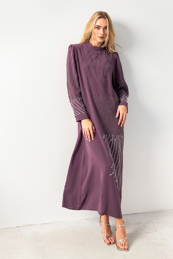 Nara Stone Embroidered Evening Dress - Lilac