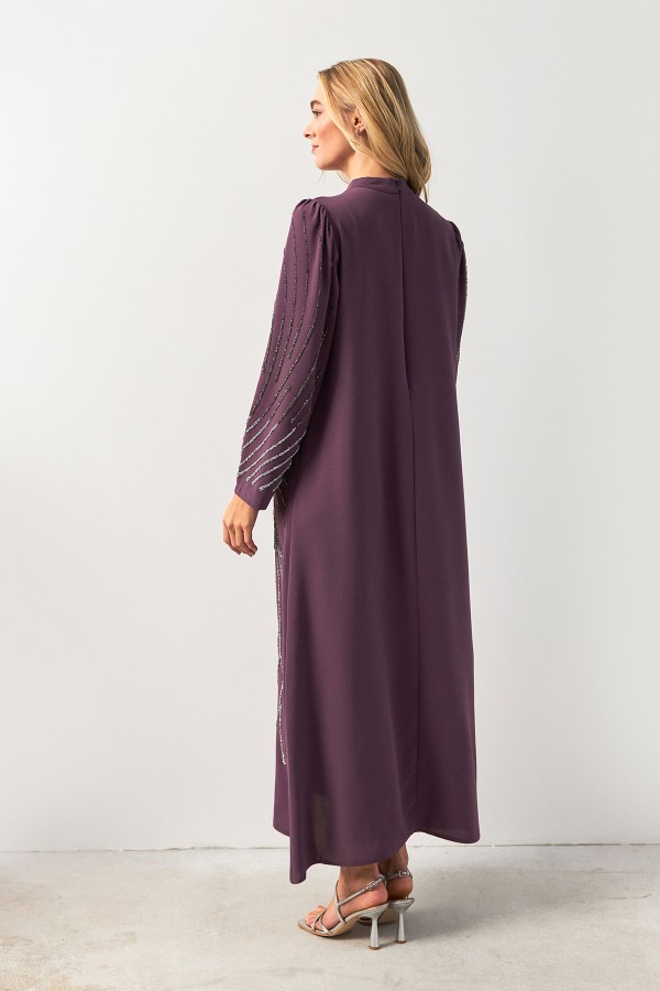 Nara Stone Embroidered Evening Dress - Lilac