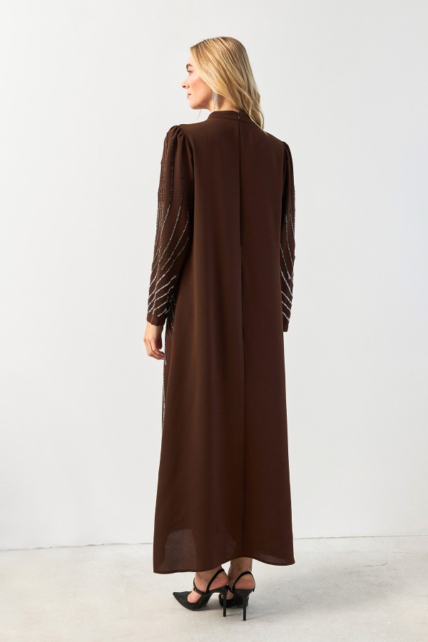 Nara Taş İşlemeli Abiye - Kahve