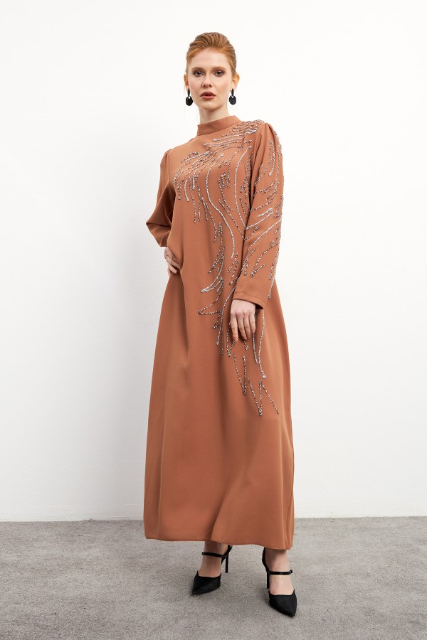Zeren Taş İşlemeli Abiye - Camel
