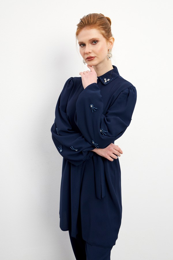 Leora Tunic Trouser Set - Navy Blue