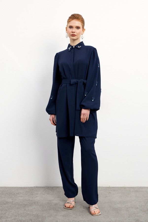 Leora Tunic Trouser Set - Navy Blue