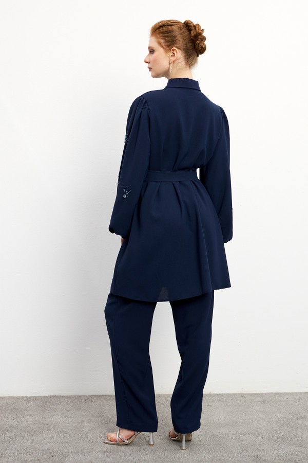 Leora Tunic Trouser Set - Navy Blue
