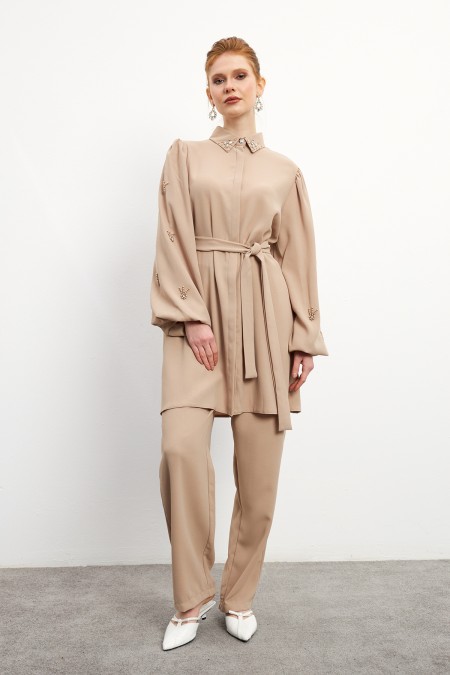 Leora Tunik Pantolon Takım - Bej Leora Tunik Pantolon Takım - Bej