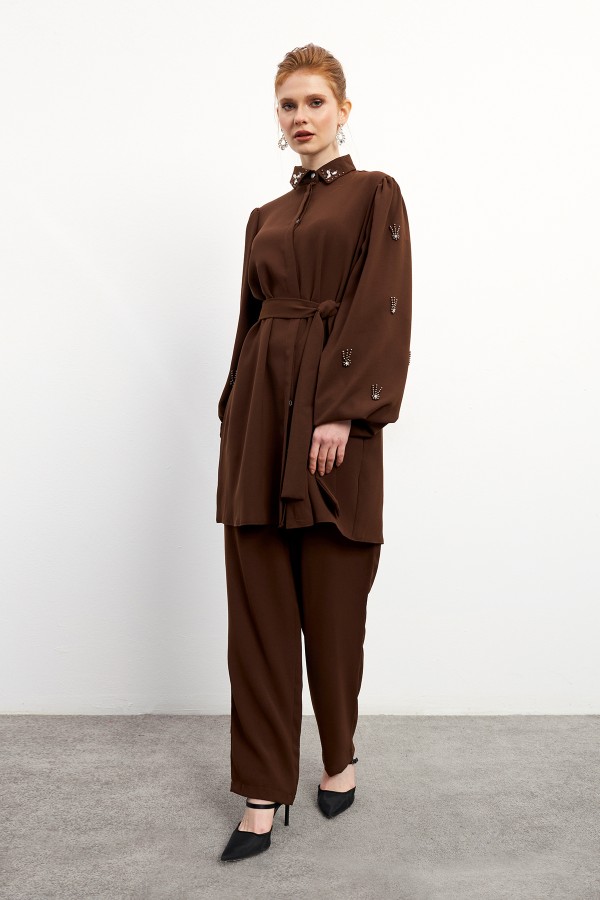Leora Tunic Trouser Set - Brown