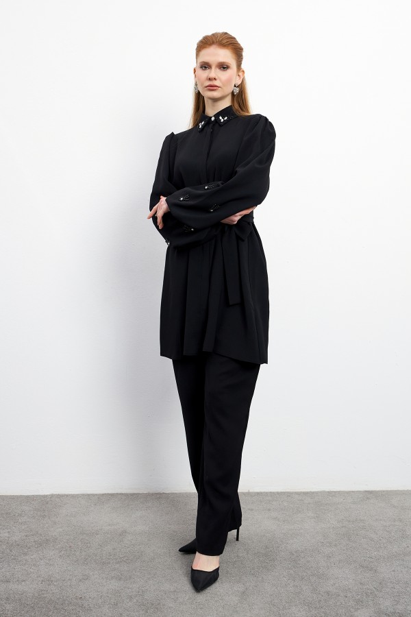 Leora Tunic Trouser Set - Black
