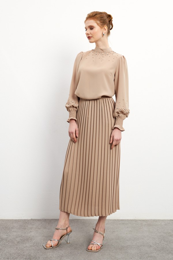 Valeria Etek Bluz Takım - Bej