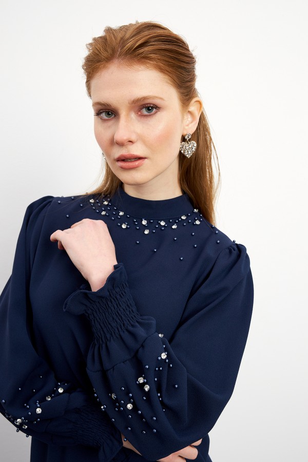 Valeria Skirt Blouse Set - Navy Blue