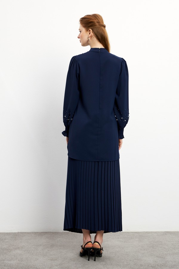 Valeria Skirt Blouse Set - Navy Blue