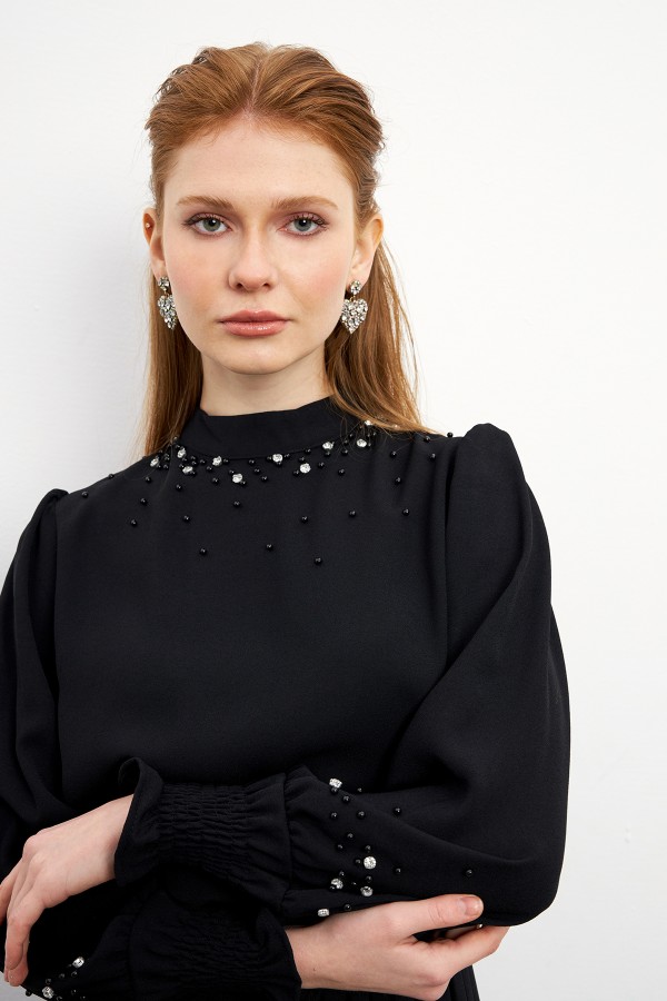 Valeria Skirt Blouse Set - Black