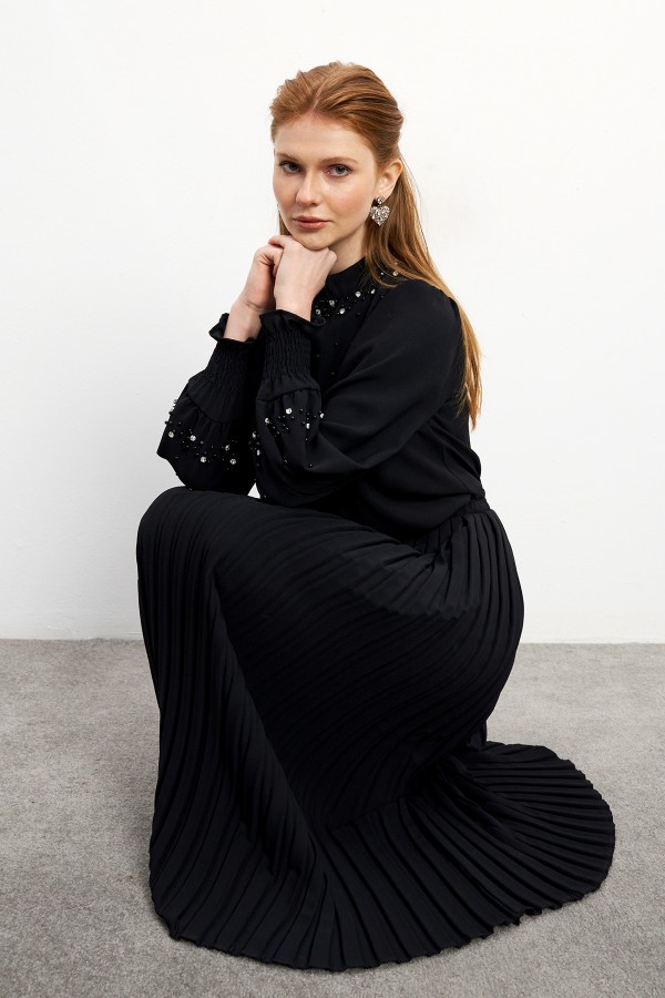 Valeria Skirt Blouse Set - Black