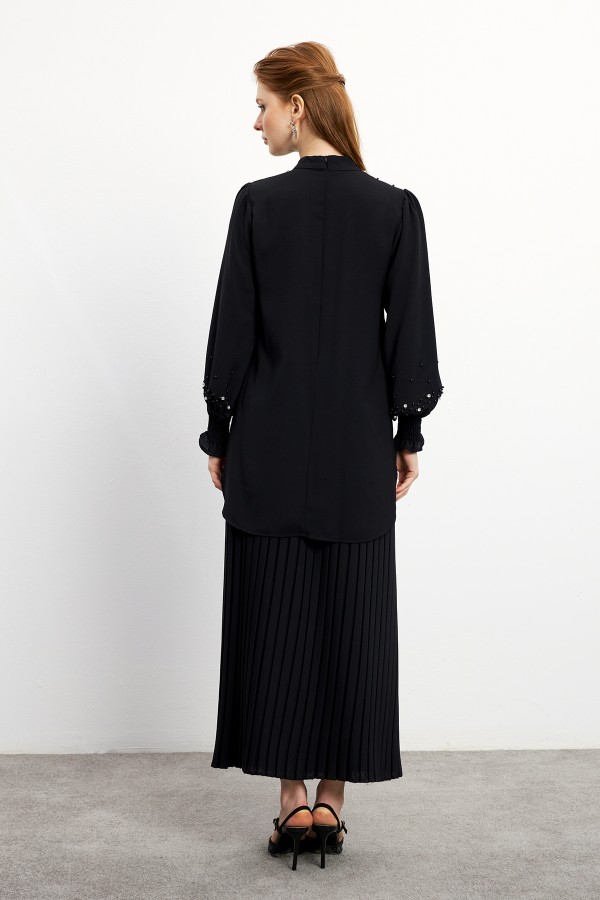 Valeria Skirt Blouse Set - Black