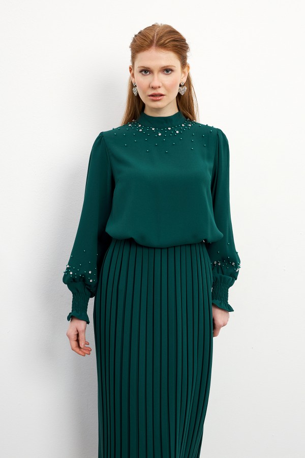 Valeria Skirt Blouse Set - Emerald