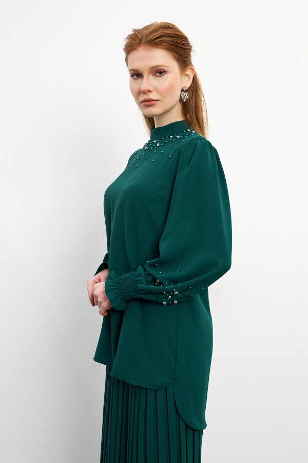 Valeria Skirt Blouse Set - Emerald