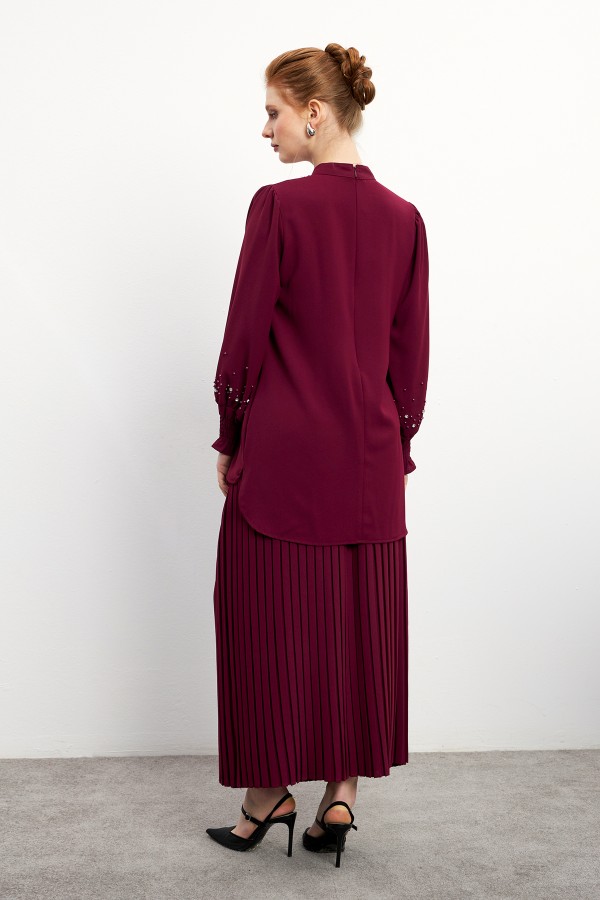 Valeria Skirt Blouse Set - Claret Red