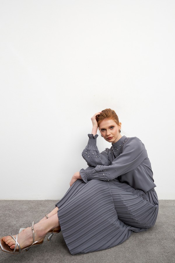 Valeria Skirt Blouse Set - Gray