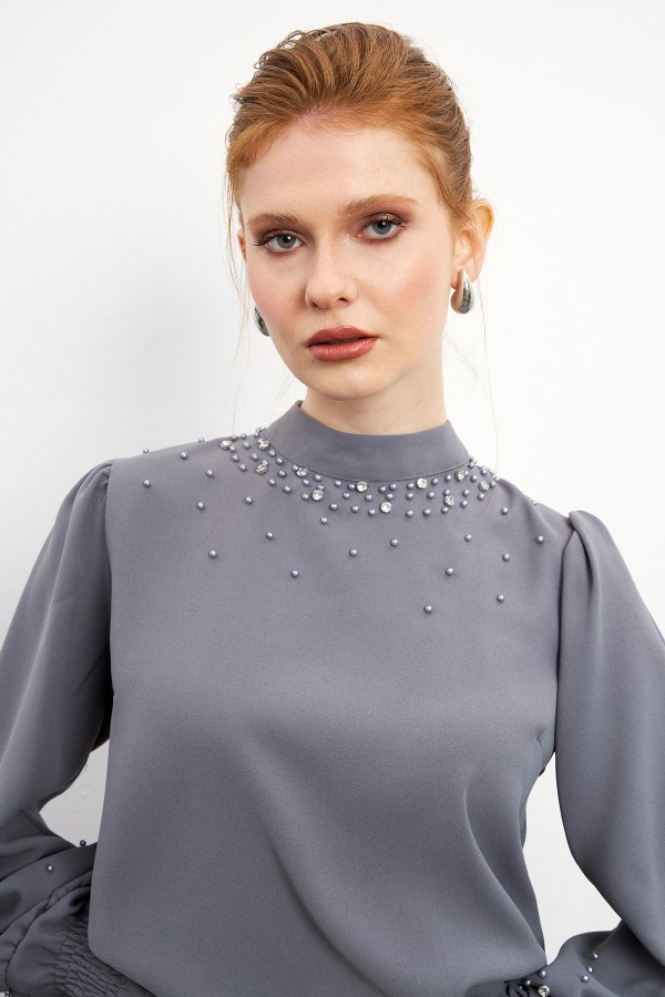 Valeria Skirt Blouse Set - Gray