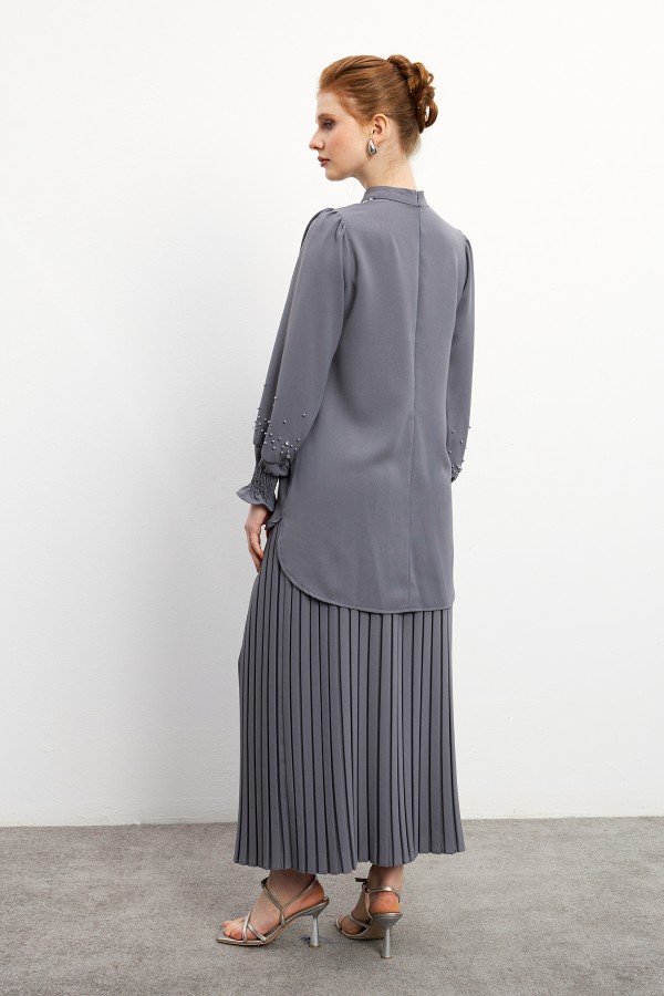 Valeria Skirt Blouse Set - Gray