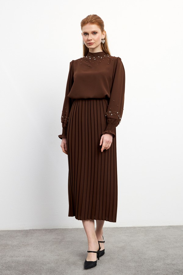 Valeria Etek Bluz Takım - Kahve