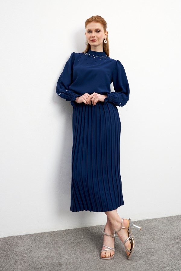 Valeria Skirt Blouse Set - Indigo