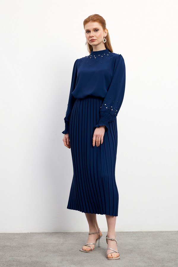 Valeria Skirt Blouse Set - Indigo