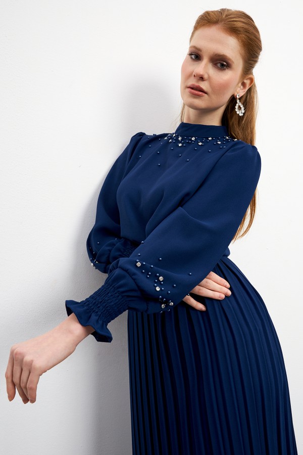 Valeria Skirt Blouse Set - Indigo
