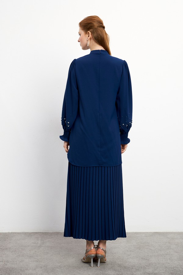 Valeria Skirt Blouse Set - Indigo