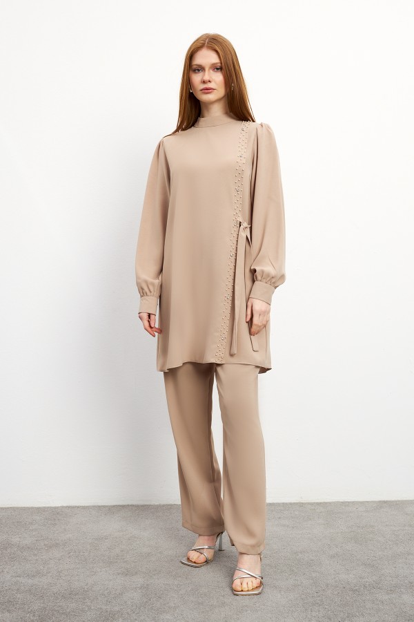 Eliza Tunic Trouser Set - Beige
