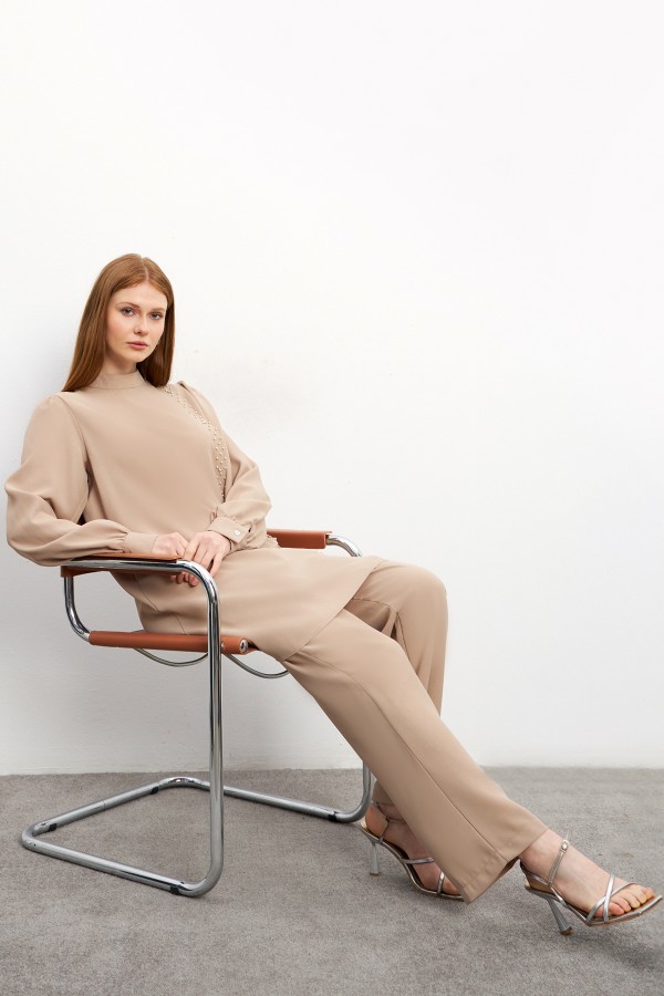Eliza Tunic Trouser Set - Beige