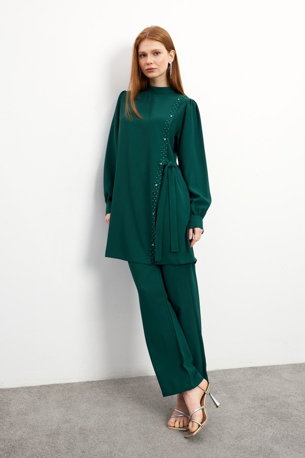 Eliza Tunik Pantolon Takım - Zümrüt