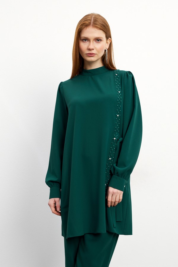 Eliza Tunik Pantolon Takım - Zümrüt